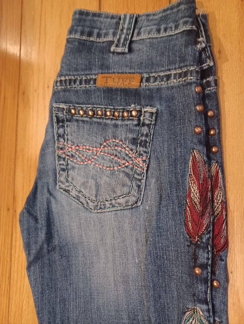 🐴♥️💚🤍COWGIRL TUFF BRAVE WINGS BOOTCUT JEANS 26x37